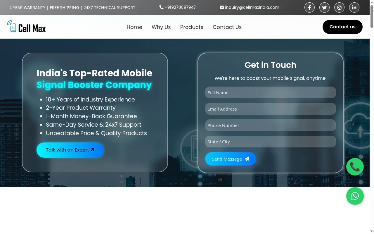 Cell Max India Mobile Signal Booster Live Website