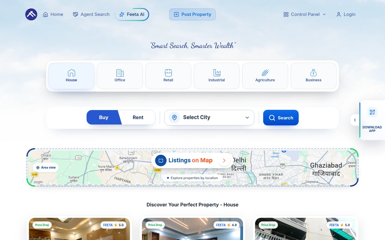 FEETA AI-Powered Real Estate Marketplace Live Website